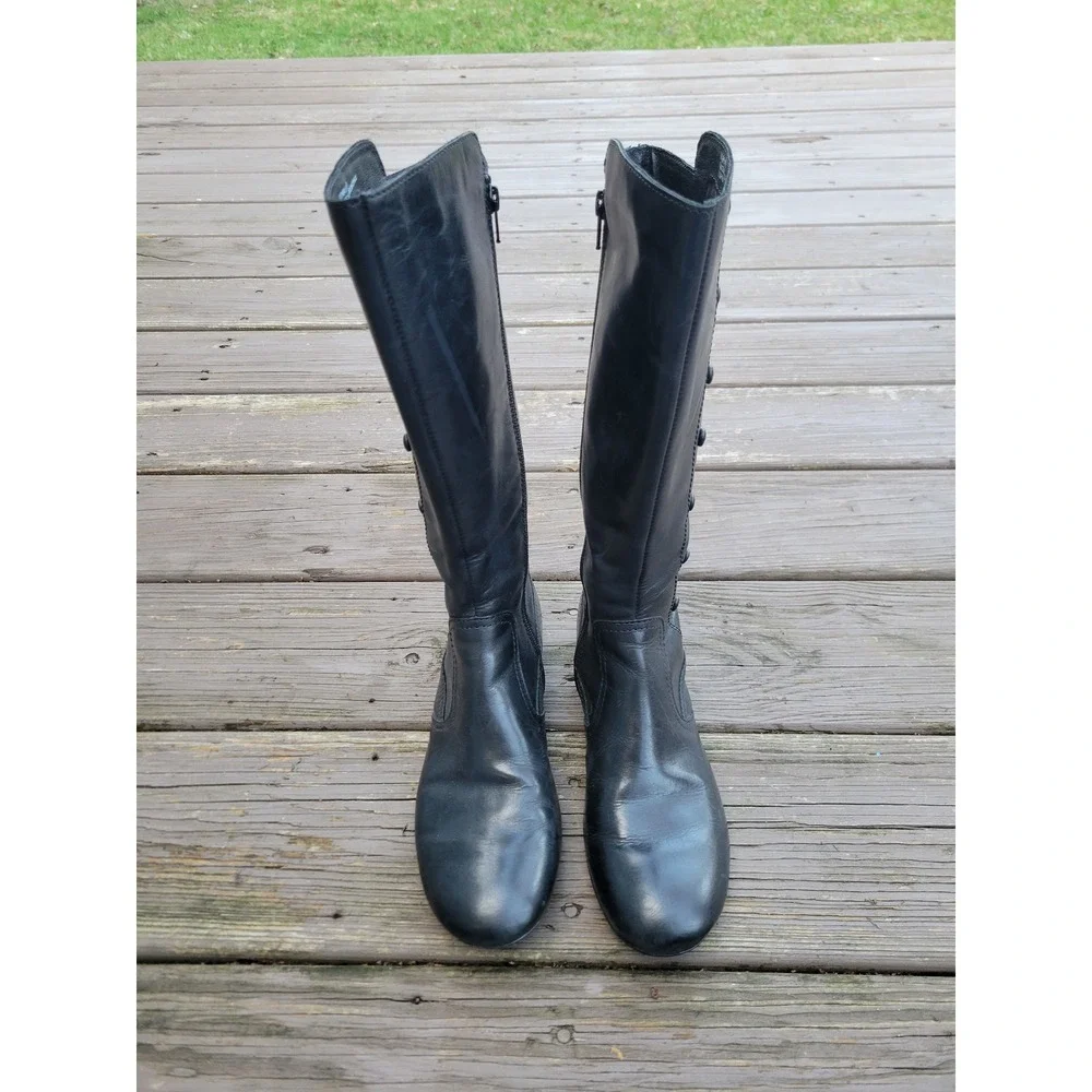 Born Martika‎ Boots Black Leather Button Tall Knee High Side Zip Size 7.5